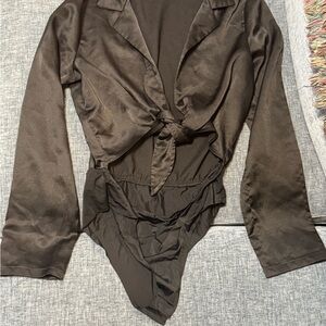 Elegant Black Women's Tie-Front Bodysuit